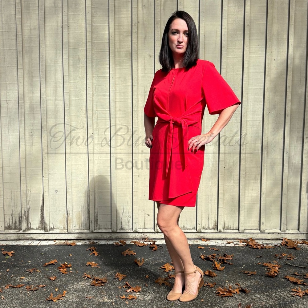 Boston Proper Women's Red Cape Sleeve Knee Length Dress Size 6